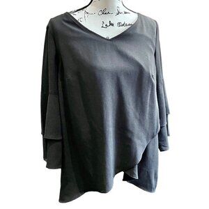 ALYX Women's Size MD Black Layered Blouse Tunic w/ 3/4 Bell Sleeve Stretch